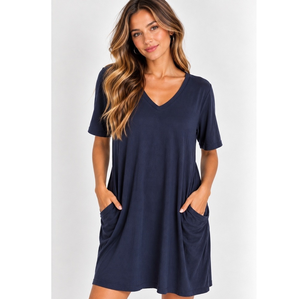 Eileen Fisher V-Neck Pocket Shift Dress Quiet Luxury Old Money Career Preppy